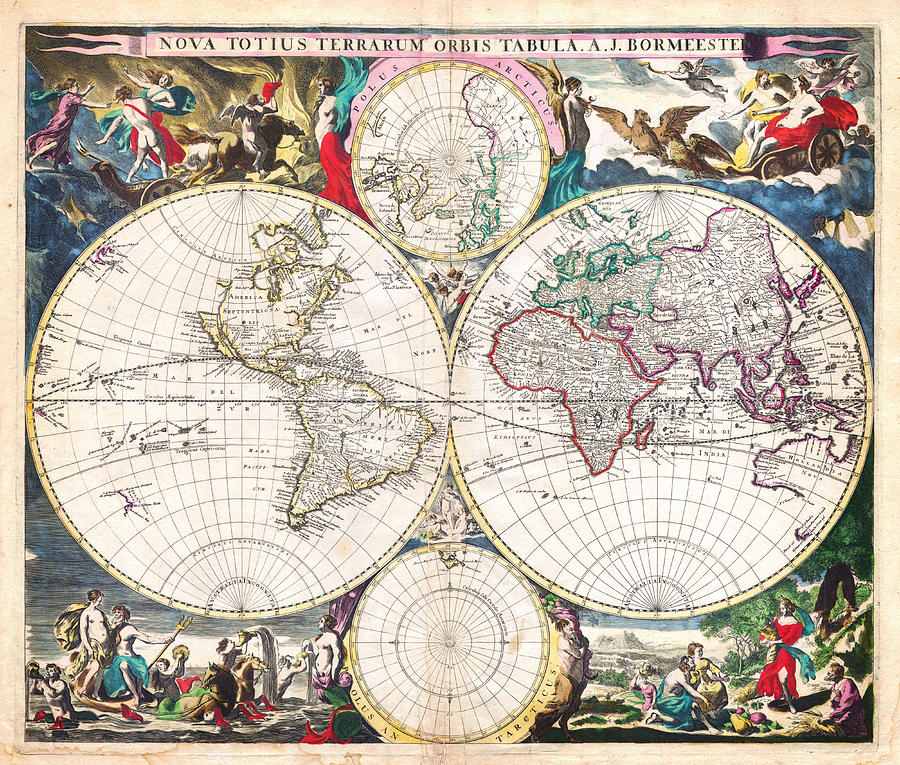 1685 Bormeester Map of the World Geographicus TerrarumOrbis bormeester 1685 Painting by MotionAge Designs
