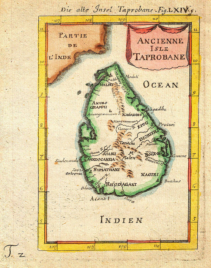 1686 Mallet Map of Ceylon or Sri Lanka Taprobane Geographicus Taprobane mallet 1686 Painting by MotionAge Designs