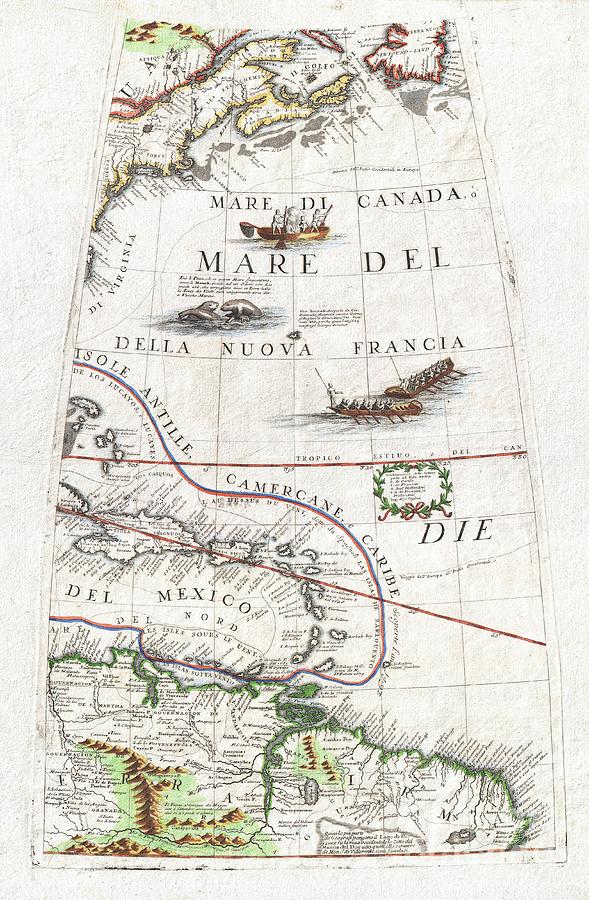 Ports Photograph - 1688 Coronelli Globe Gore Map of NE North America the West Indies and NE South America by Paul Fearn
