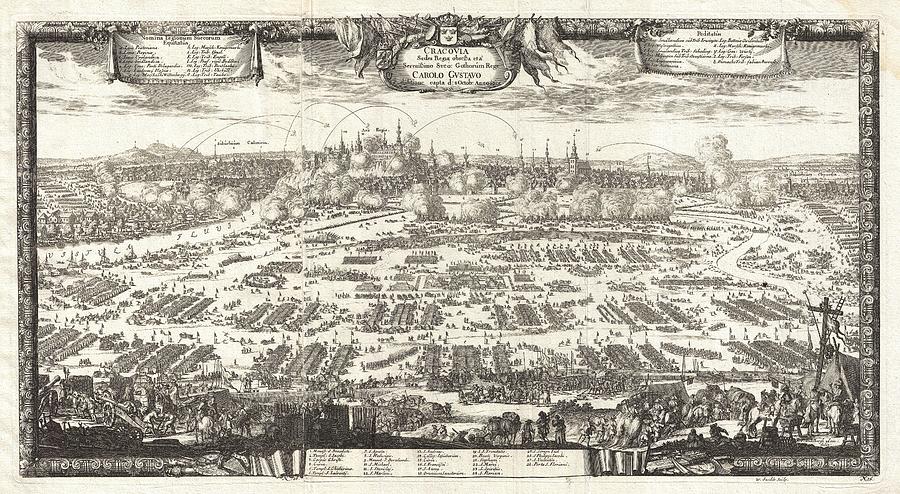 1697 Pufendorf View of Krakow Cracow Poland Geographicus Krakow pufendorf 1655 Painting by MotionAge Designs