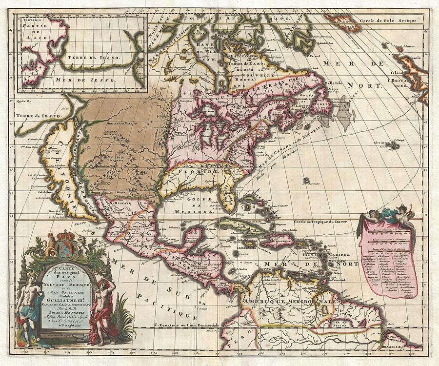 1698 Louis Hennepin Map of North America Geographicus NorthAmerica hennepin 1698 Painting by MotionAge Designs