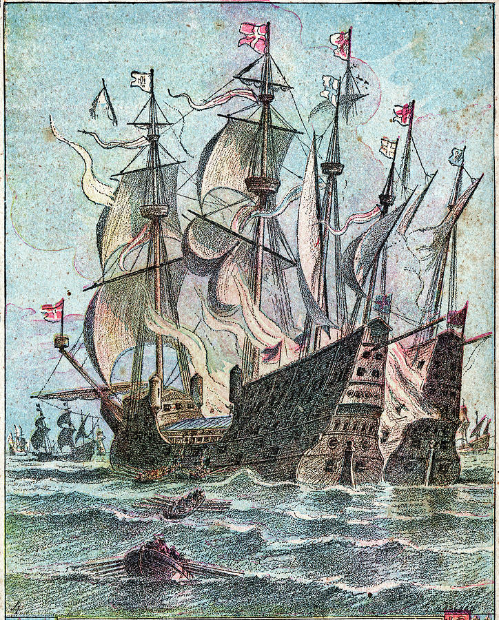16th Century Naval Battle Photograph by Cci Archives