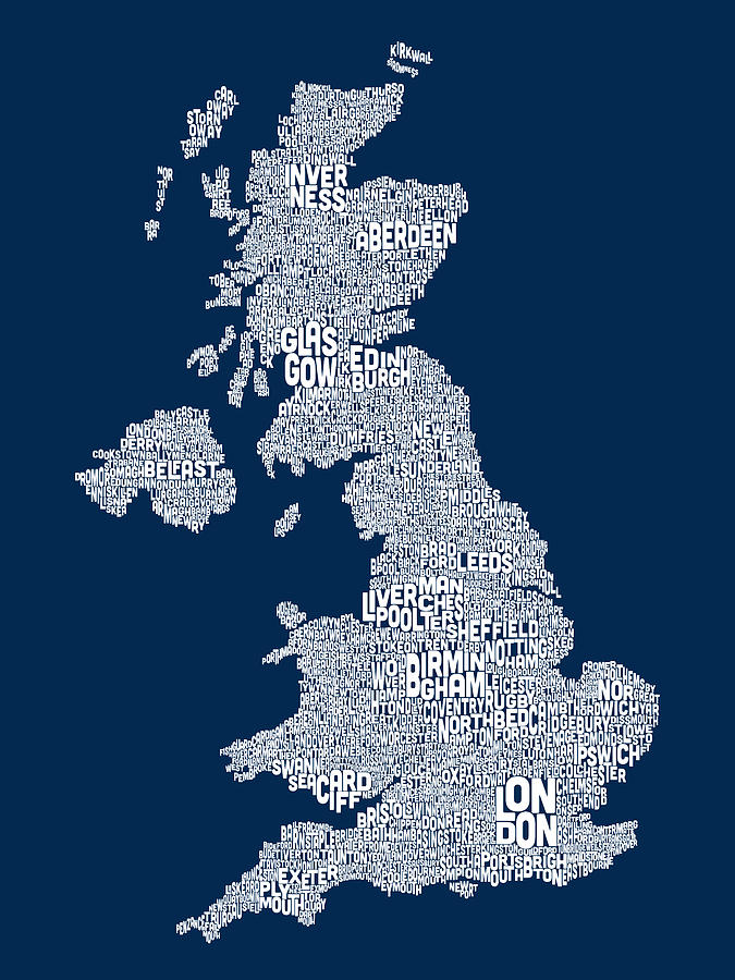 Great Britain UK City Text Map #17 Digital Art by Michael Tompsett