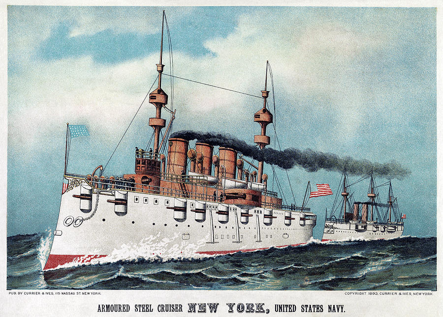 U.s. Navy Cruiser, 1893 Painting by Currier and Ives