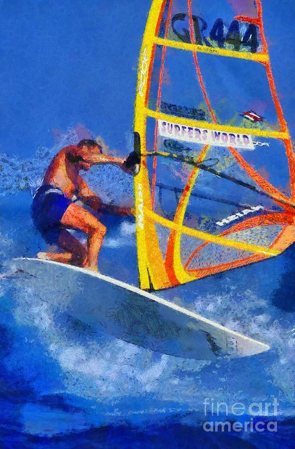 Sports Painting - Windsurfing #13 by George Atsametakis