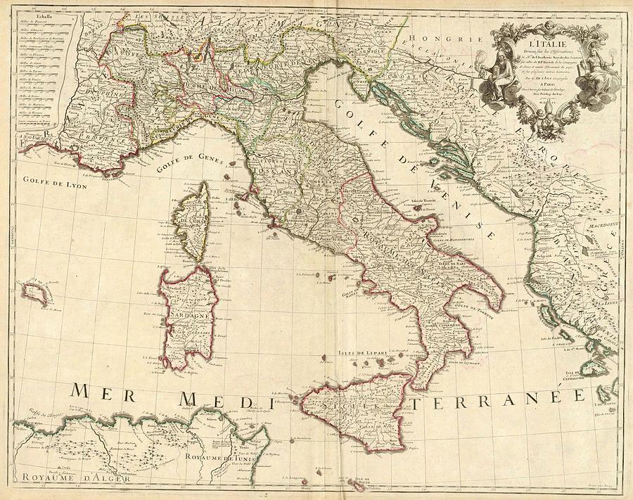 1700 Map of Italy Painting by Guillaume de Lisle