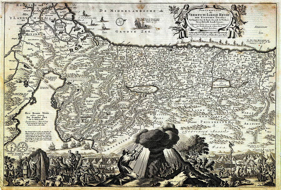 1702 Visscher Stoopendaal Map of Israel Palestine or the Holy Land  Painting by Celestial Images