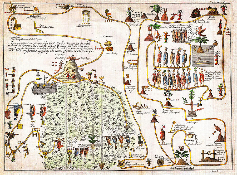 1704 Gemelli Map of the Aztec Migration from Aztlan to Chapultapec Geographicus AztecMigration gemel Painting by MotionAge Designs