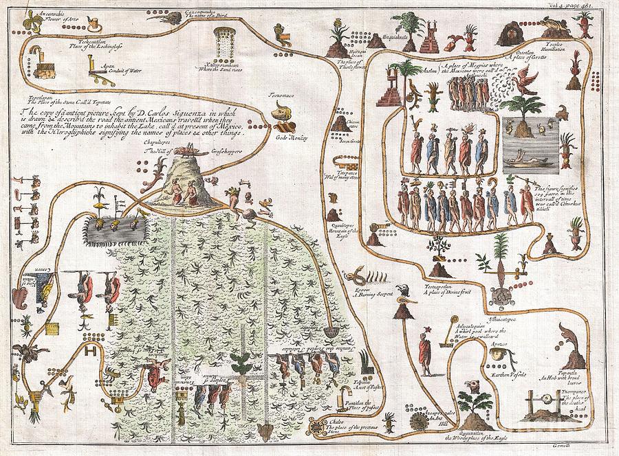 Aztlan Photograph - 1704 Gemelli Map of the Aztec Migration from Aztlan to Chapultapec by Paul Fearn