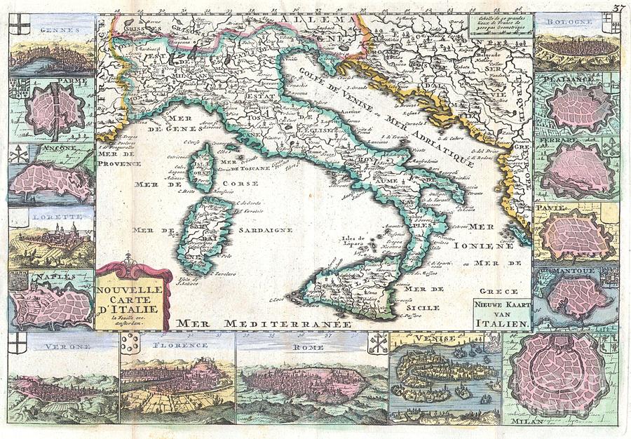 1706 de la Feuille Map of Italy Photograph by Paul Fearn