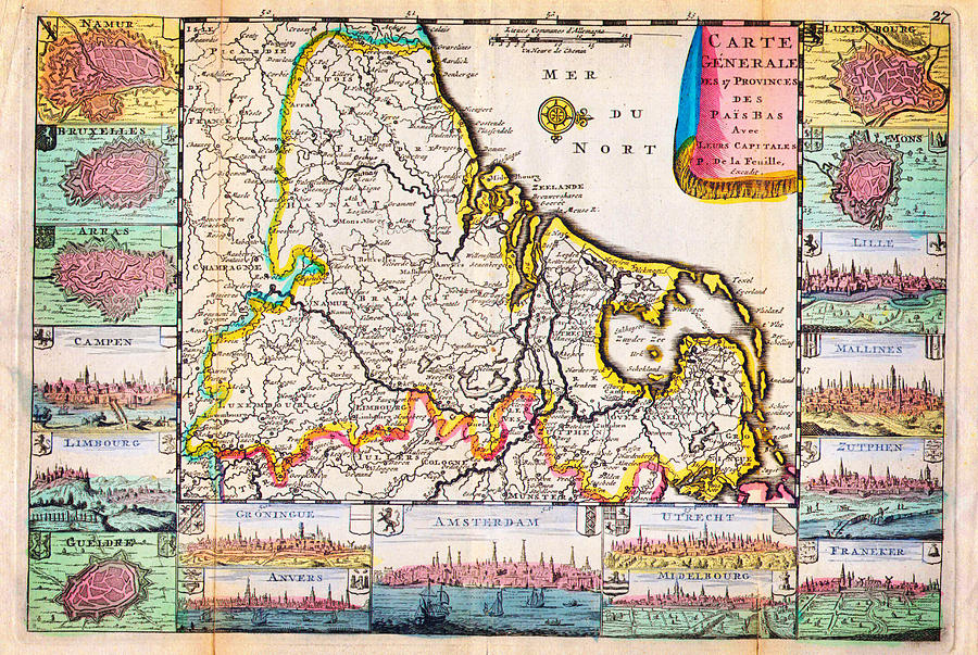 1710 De La Feuille Map Of The Netherlands - Belgium And Luxembourg Painting