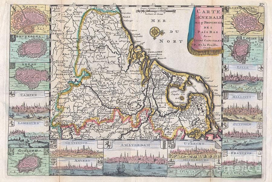 1710 De La Feuille Map of the Netherlands Belgium and Luxembourg  Photograph by Paul Fearn