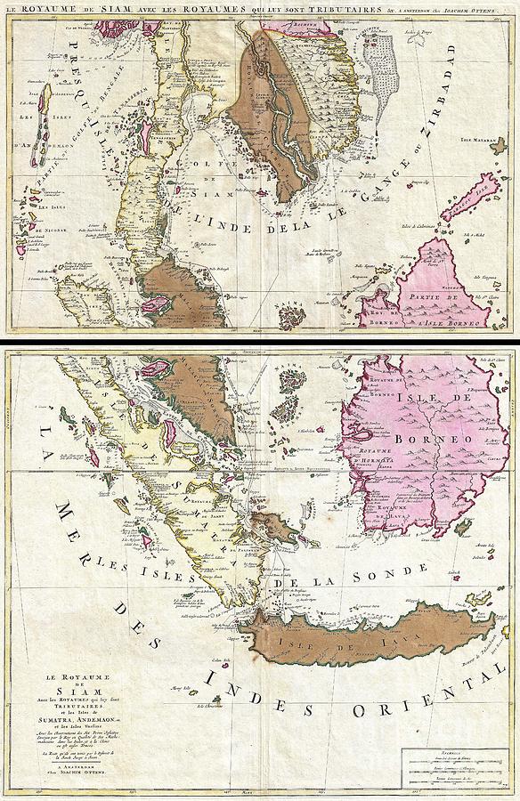 1710 Ottens Map of Southeast Asia Singapore Thailand Siam Malaysia Sumatra Borneo Photograph by Paul Fearn