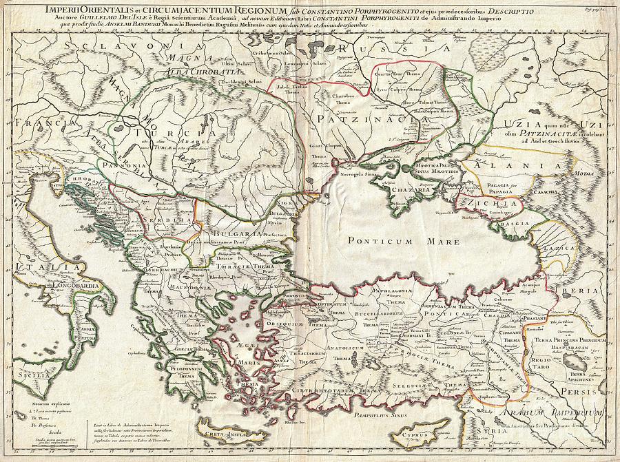 1715 De  lIsle Map of the Eastern Roman Empire under Constantine  Photograph by Paul Fearn