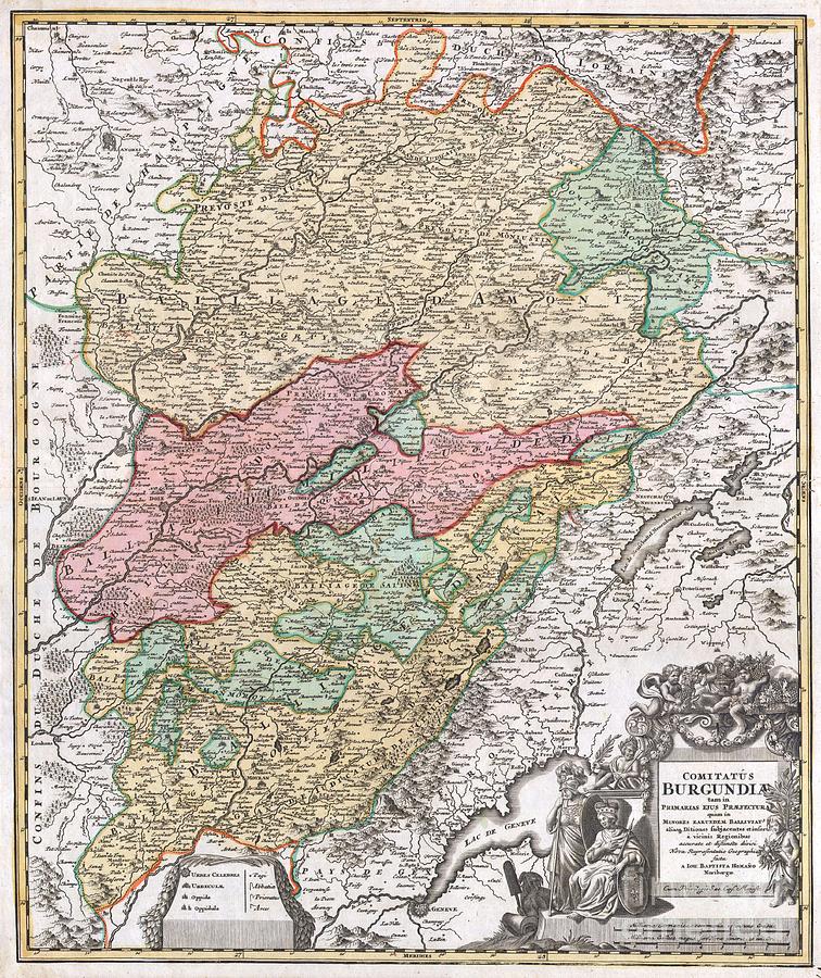 1716 Homann Map of Burgundy France Photograph by Paul Fearn