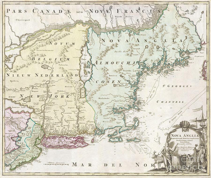 1716 Homann Map of New England Photograph by Paul Fearn