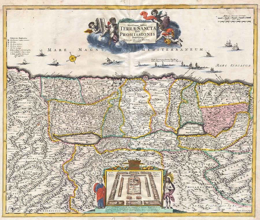 Palestine Photograph - 1720 Funck Map of Israel  Palestine Holy Land by Paul Fearn