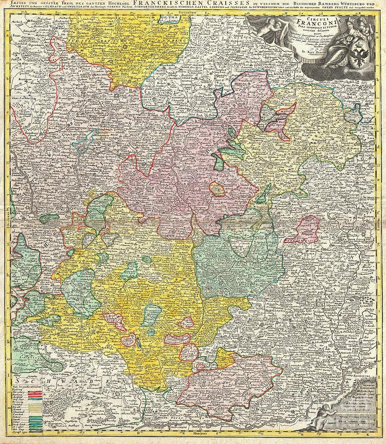 1720 Homann Map of Franconia Germany  Bavaria Bamberg Wurtzburg Nuremberg Photograph by Paul Fearn
