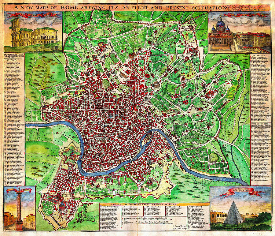 1721 John Senex Map of Rome Geographicus Rome sennex 1721 Painting by MotionAge Designs
