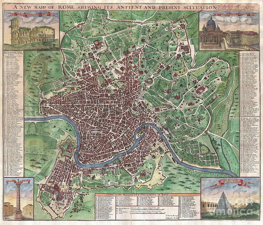 1721 John Senex Map of Rome Photograph by Paul Fearn