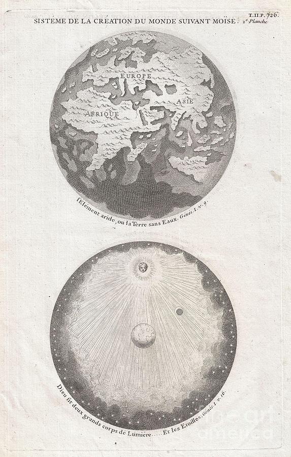 Asia Photograph - 1728 Calmet Map of the Ancient World Showing the Creation of the Universe  by Paul Fearn