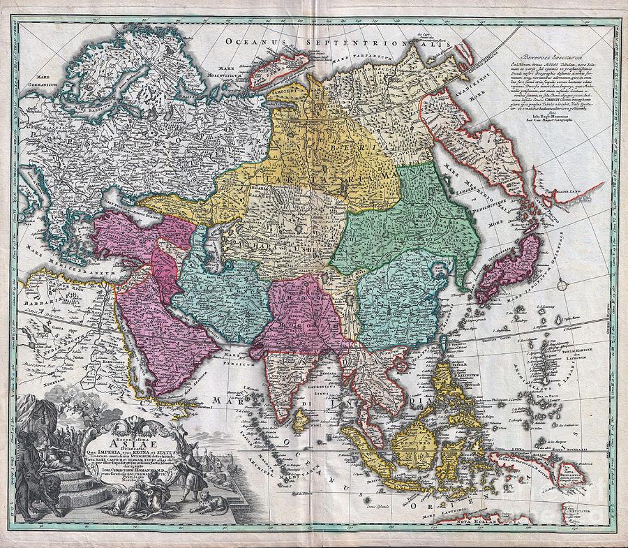 1730 C Homann Map of Asia  Photograph by Paul Fearn