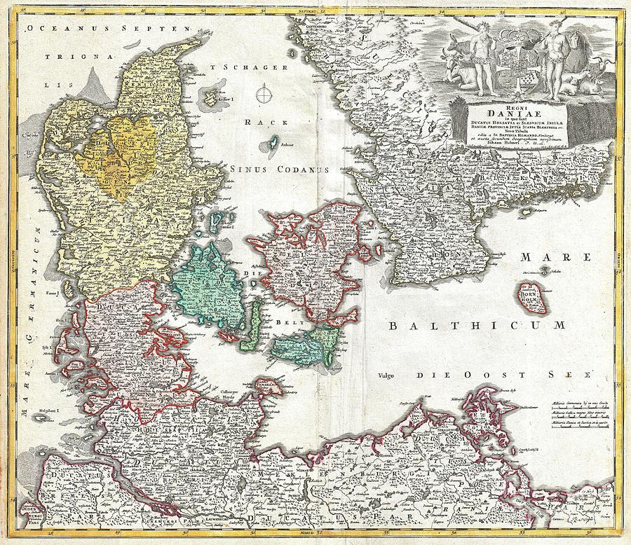 1730 Homann Map of Denmark Photograph by Paul Fearn
