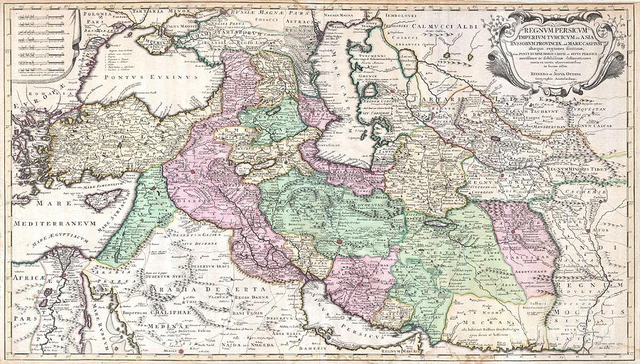 Persia Photograph - 1730 Ottens Map of Persia Iran Iraq Turkey by Paul Fearn