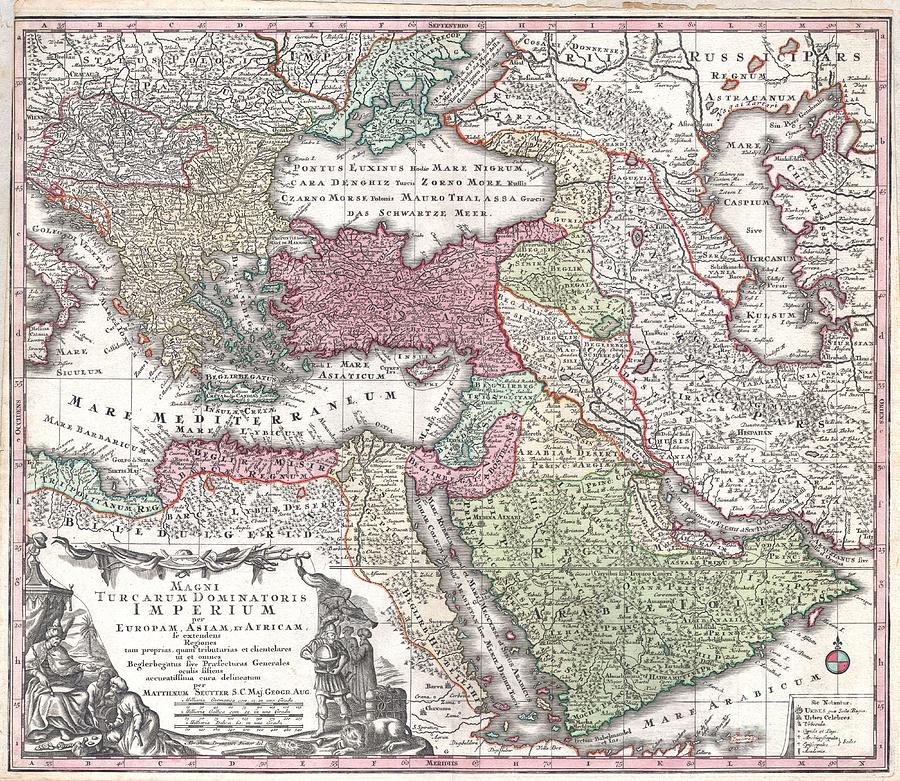 1730 Seutter Map of Turkey Ottoman Empire Persia and Arabia Photograph by Paul Fearn