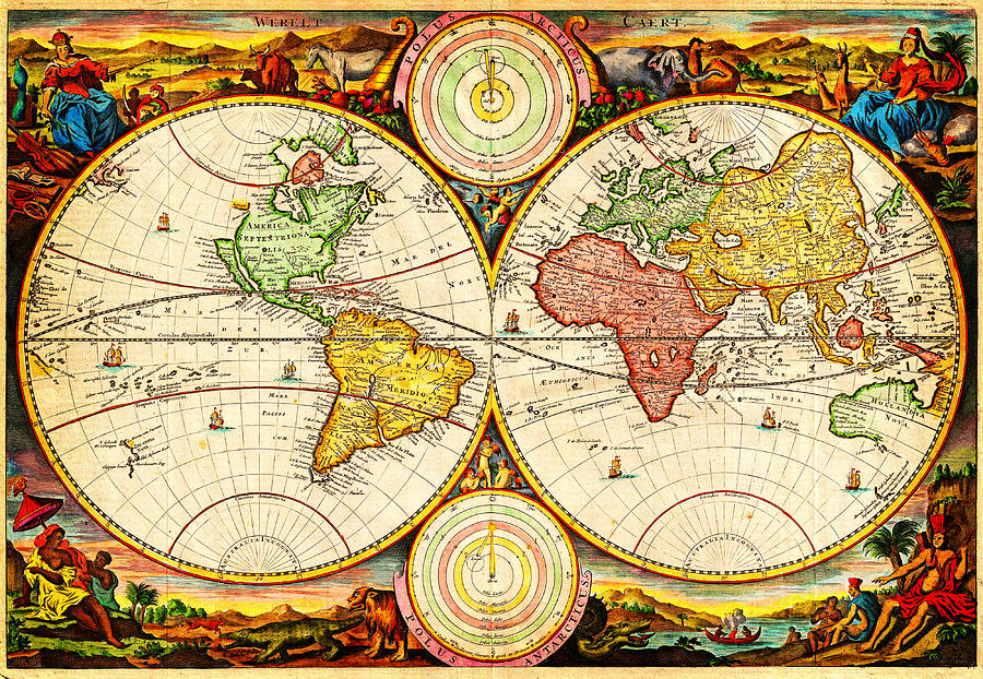 1730 Stoopendaal Map of the World in two Hemispheres  Geographicus   WereltCaert stoopendaal 1730 Painting by MotionAge Designs