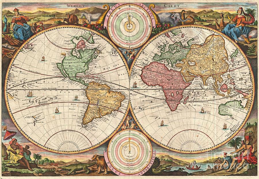 Hernando De Alarcon Photograph - 1730 Stoopendaal Map of the World in two Hemispheres  by Paul Fearn
