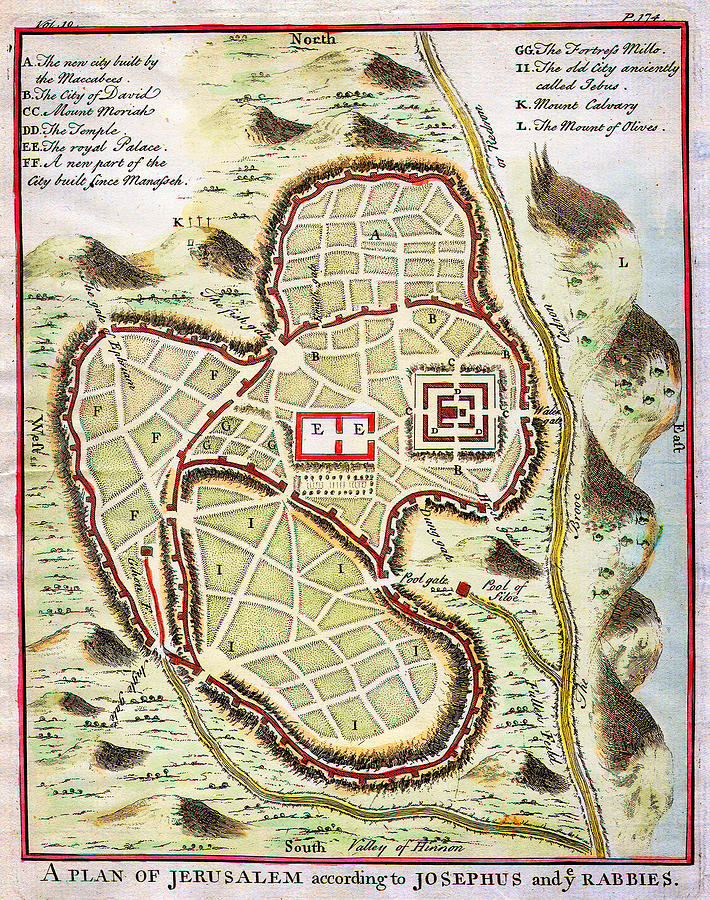 1730 Street Map or Plan of Jerusalem Geographicus Jerusalem uk 1730 Painting by MotionAge Designs