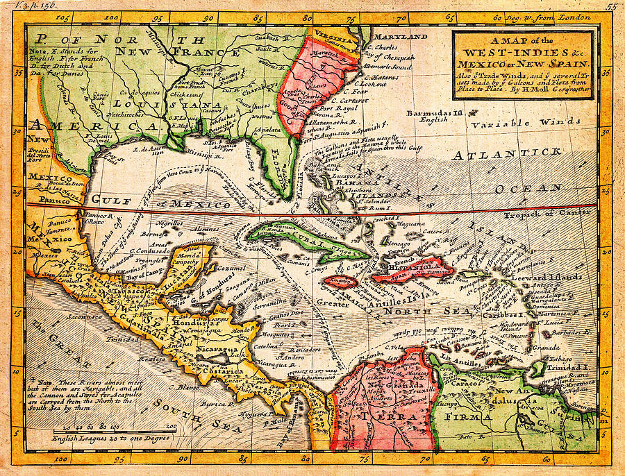 1732 Herman Moll Map of the West Indies and Caribbean Geographicus WestIndies moll 1732 Painting by MotionAge Designs