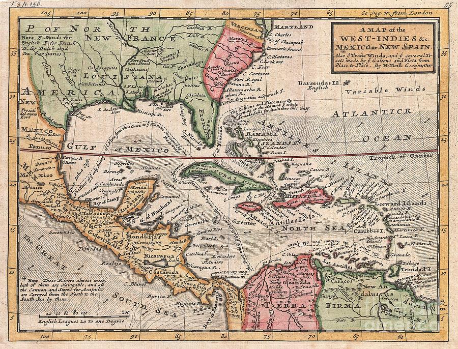 1732 Herman Moll Map of the West Indies and Caribbean Photograph by Paul Fearn