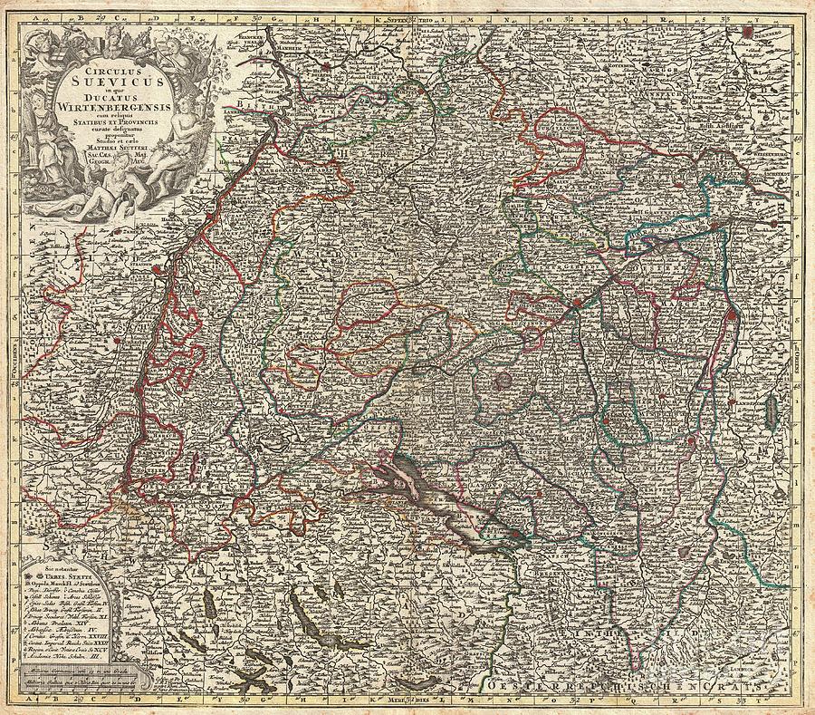 1740 Seutter Map of Swabia and Wirtenberg Germany Photograph by Paul Fearn