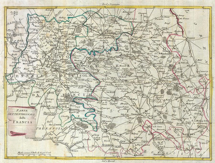 1740 Zatta Map of Central France and the Vicinity of Paris Photograph ...