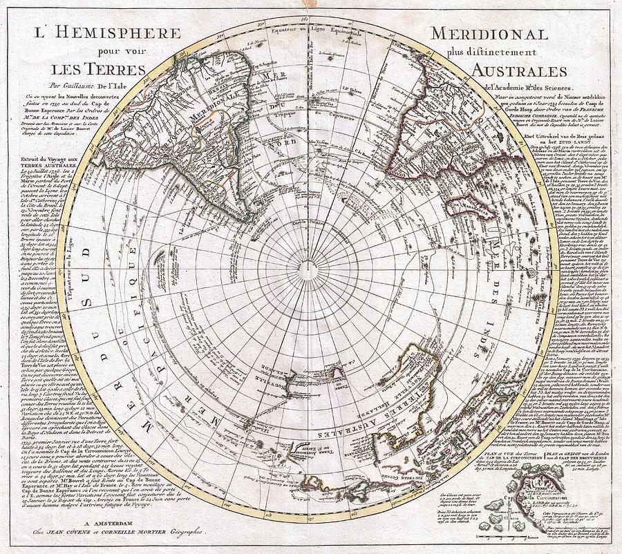 1741 Covens and Mortier Map of the Southern Hemisphere South Pole Antarctic Photograph by Paul Fearn
