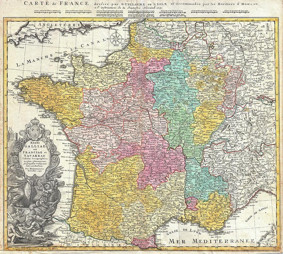 1741 Homann Heirs Map of France Photograph by Paul Fearn