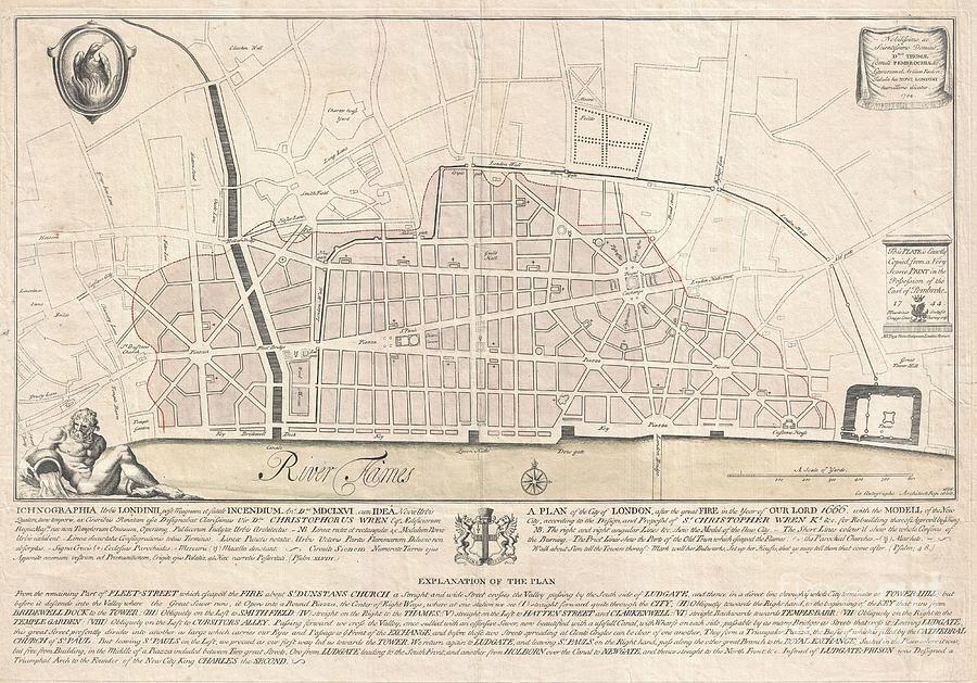 1744 Wren Map of London Photograph by Paul Fearn