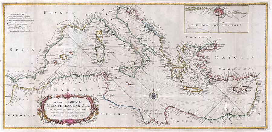 1745 Seale Map or Chart of the Mediterranean Sea Photograph by Paul Fearn