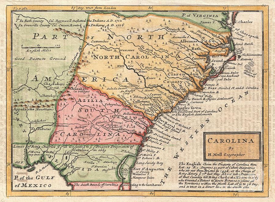1746 Herman Moll Map of Carolina Photograph by Paul Fearn