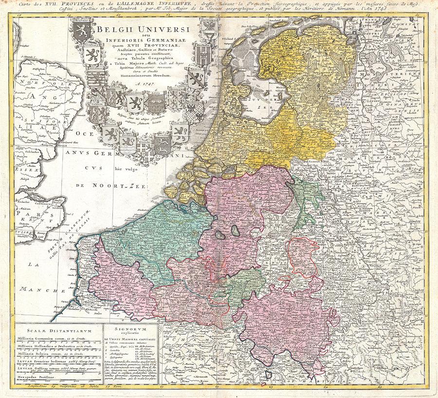 1747 Homann Heirs Map of Belgium and the Netherlands Photograph by Paul Fearn