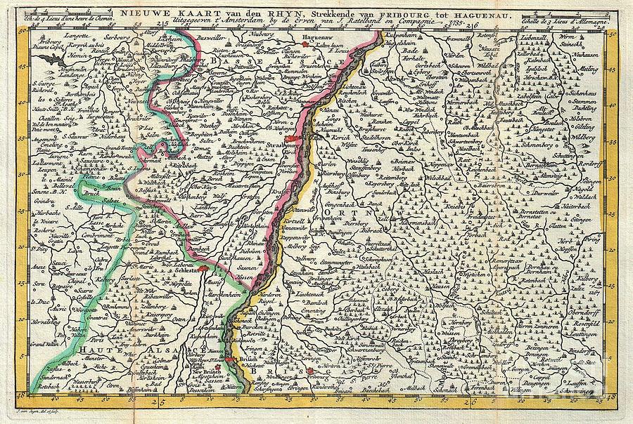 1747 La Feuille Map of Alsace France Photograph by Paul Fearn
