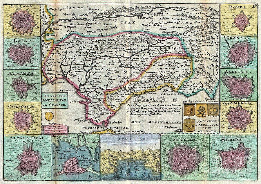 1747 La Feuille Map of Andalusia Spain Photograph by Paul Fearn