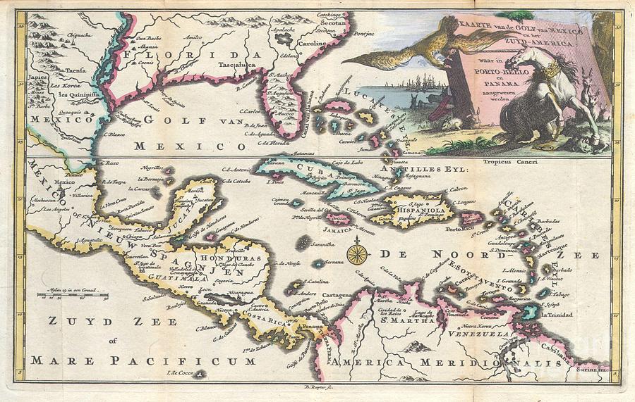 1747 Ruyter Map of Florida Mexico and the West Indies Photograph by Paul Fearn