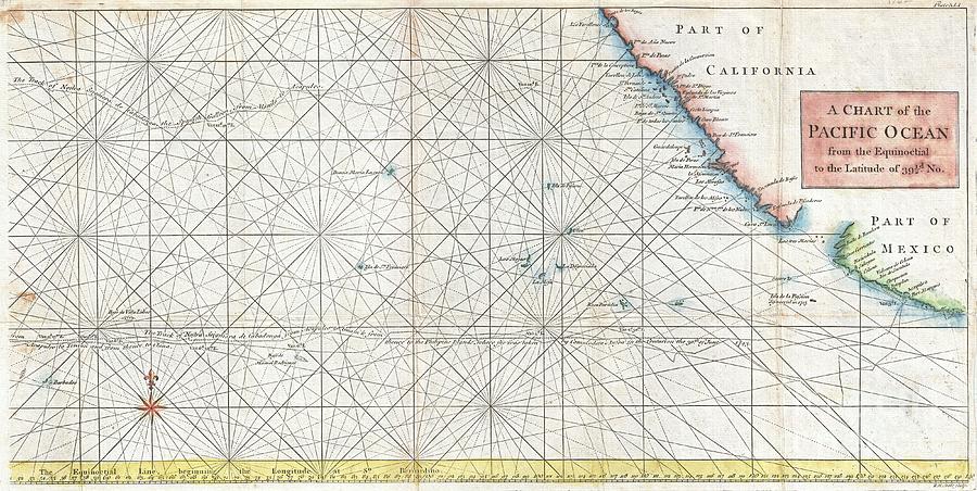 San Diego Photograph - 1748 Anson Map of Baja California and the Pacific  Trade Routes from Acapulco to Manila by Paul Fearn