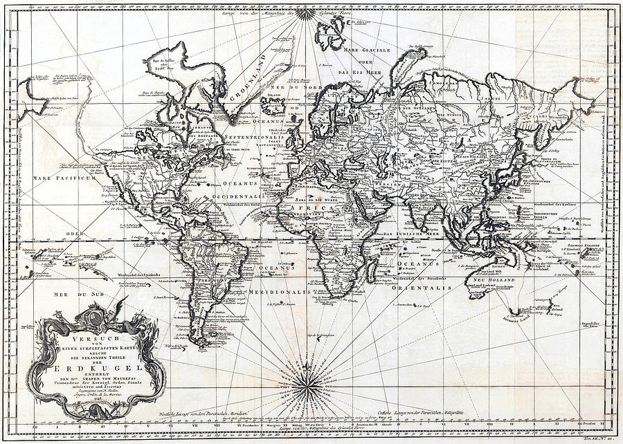 Globe Photograph - 1748 Antique World Map Versuch von einer Kurzgefassten Karte  by Karon Melillo DeVega