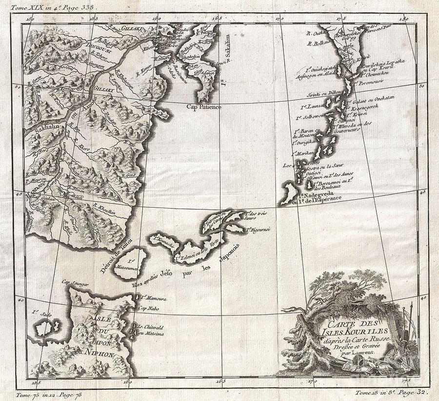Japan Photograph - 1750 Bellin Map of the Kuril Islands by Paul Fearn