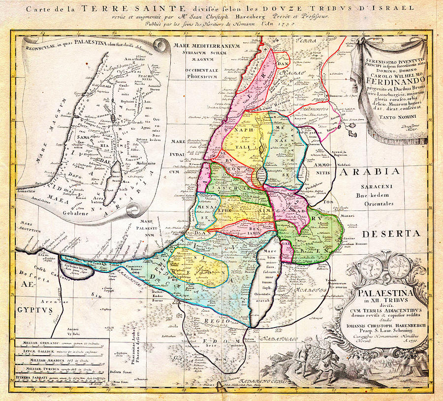 1750 Homann Heirs Map of Israel Palestine Holy Land 12 Tribes Geographicus Palestina homannheirs 175 Drawing by MotionAge Designs