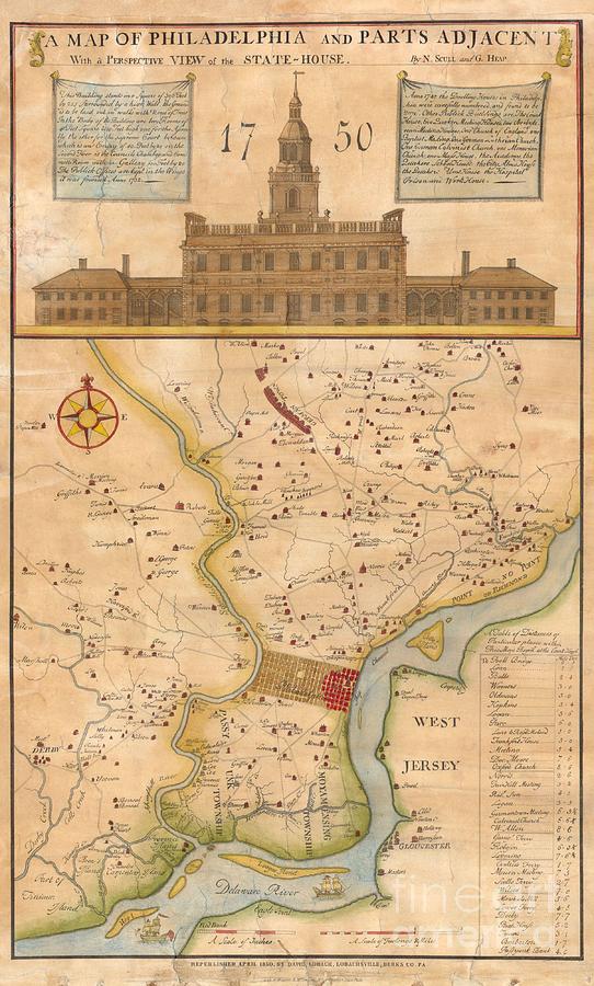 Canals Photograph - 1752  Scull  Heap Map of Philadelphia and Environs by Paul Fearn